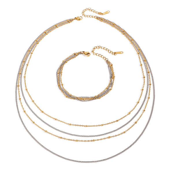 Stainless Steel Geometric Multilayer Necklace And Bracelet With Electroplating Treatment
