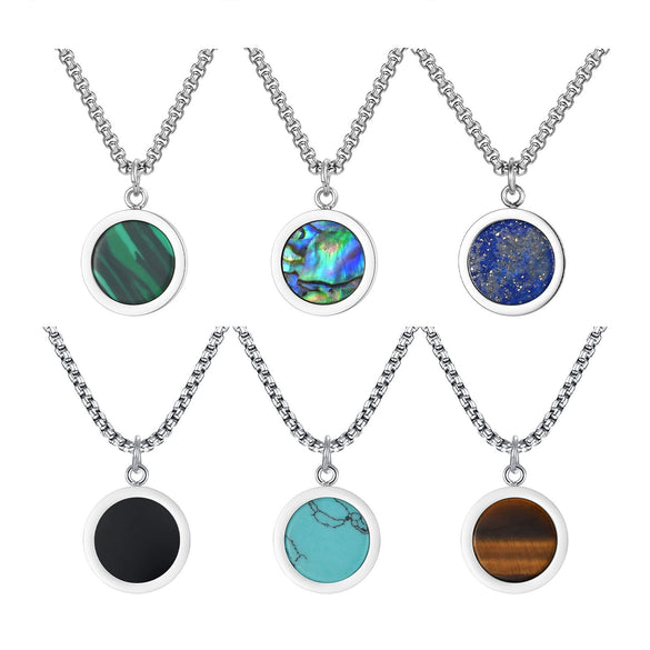 Stainless Steel Geometric Natural Stone Abalone Pendant Necklace For Men