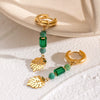 Stainless Steel Geometric Natural Stone Crystal Ear Buckle Earrings With Electroplating For Women