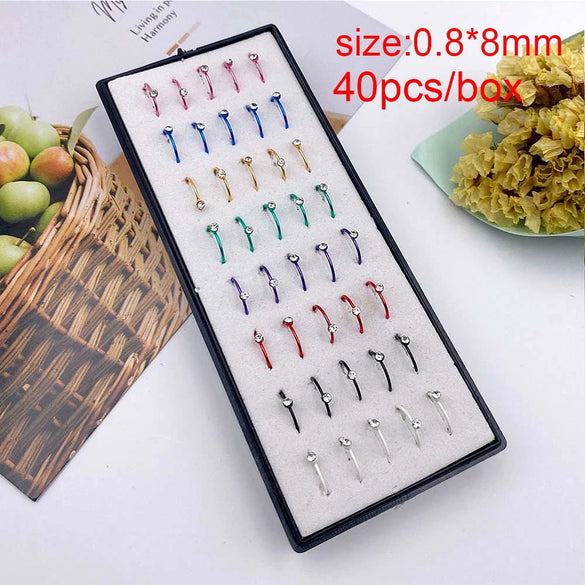 Stainless Steel Geometric Nose Nail Nose Ring Inlaid With Artificial And Semiprecious Stones For Women