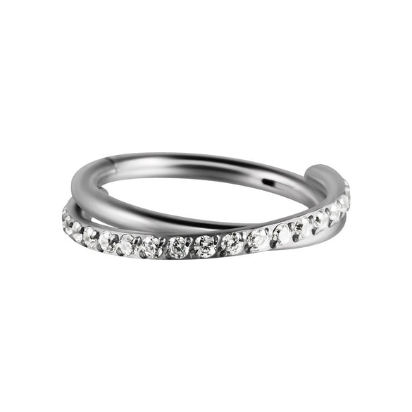 Stainless Steel Geometric Nose Ring And Ear Bone Ring With Electroplating And Three Layer Inlaid White Zircon