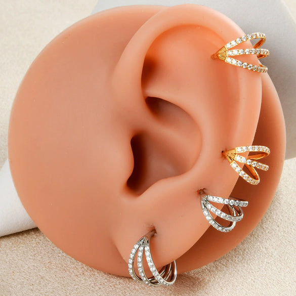 Stainless Steel Geometric Nose Ring And Ear Bone Ring With Electroplating And Three Layer Inlaid White Zircon