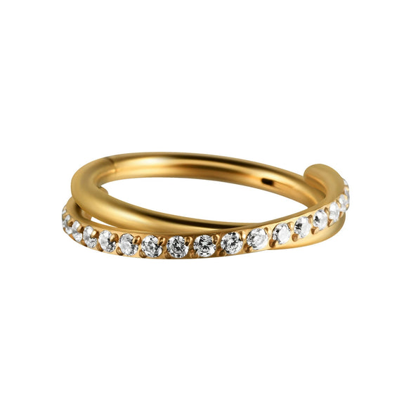 Stainless Steel Geometric Nose Ring And Ear Bone Ring With Electroplating And Three Layer Inlaid White Zircon