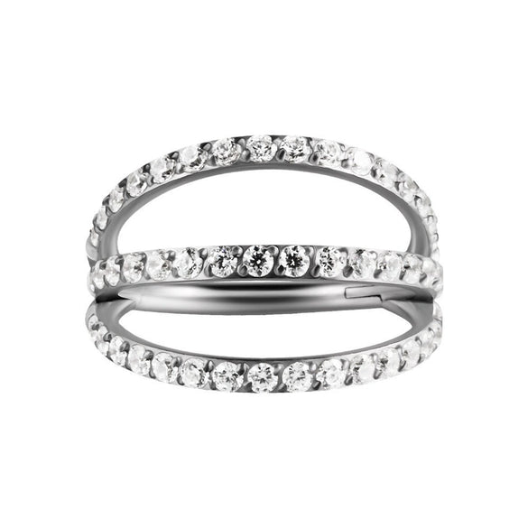 Stainless Steel Geometric Nose Ring And Ear Bone Ring With Electroplating And Three Layer Inlaid White Zircon