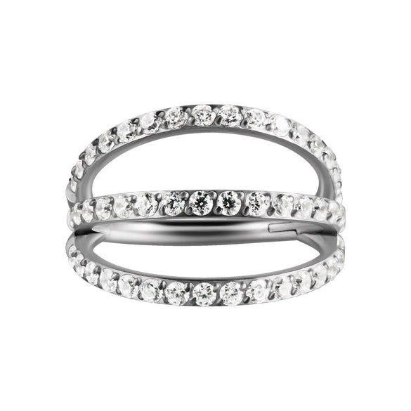 Stainless Steel Geometric Nose Ring And Ear Bone Ring With Electroplating And Three Layer Inlaid White Zircon