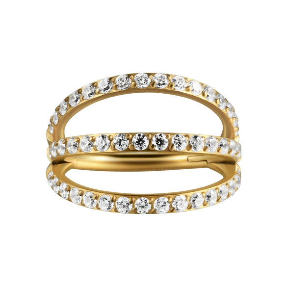 Stainless Steel Geometric Nose Ring And Ear Bone Ring With Electroplating And Three Layer Inlaid White Zircon