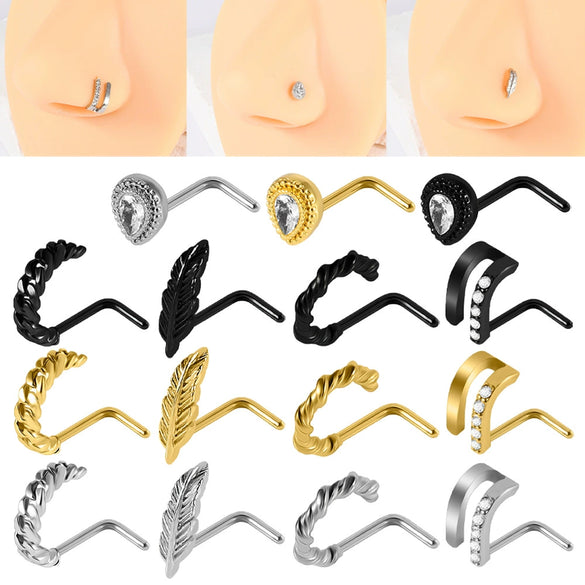 Stainless Steel Geometric Nose Ring Jewelry With Electroplated Design And Water Drop Zircon