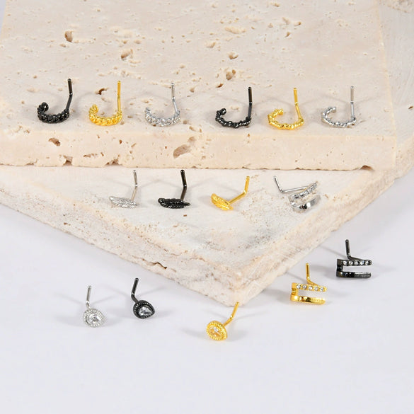 Stainless Steel Geometric Nose Ring Jewelry With Electroplated Design And Water Drop Zircon