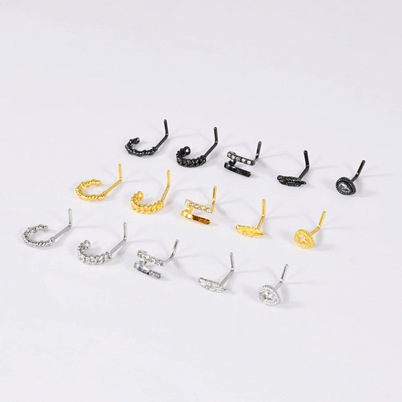 Stainless Steel Geometric Nose Ring Jewelry With Electroplated Design And Water Drop Zircon