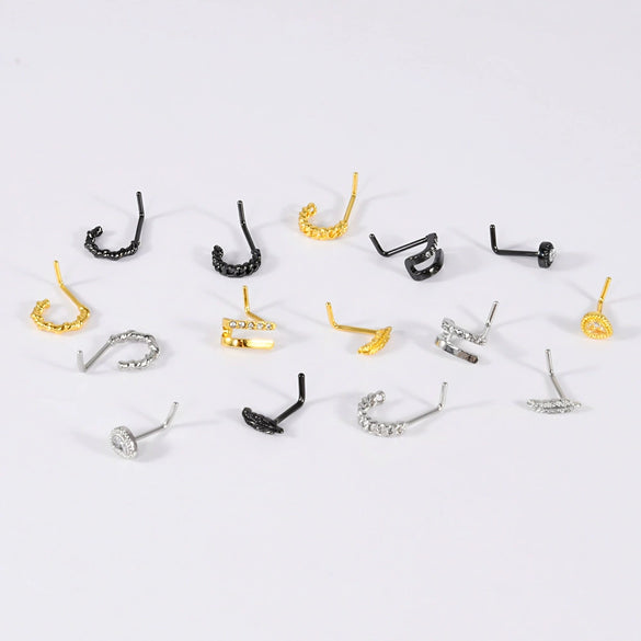 Stainless Steel Geometric Nose Ring Jewelry With Electroplated Design And Water Drop Zircon