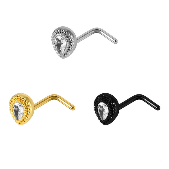 Stainless Steel Geometric Nose Ring Jewelry With Electroplated Design And Water Drop Zircon