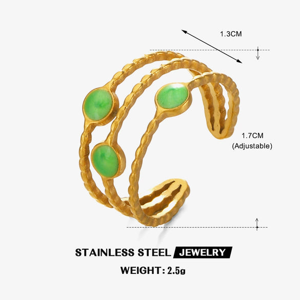 Stainless Steel Geometric Oil Drop 3Layer Round Bead Open Hiphop Lady Ring Electroplated