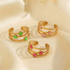Stainless Steel Geometric Oil Drop 3Layer Round Bead Open Hiphop Lady Ring Electroplated