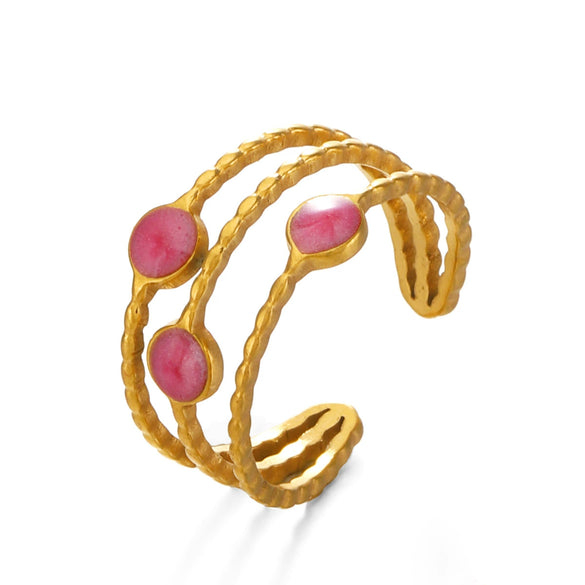 Stainless Steel Geometric Oil Drop 3Layer Round Bead Open Hiphop Lady Ring Electroplated