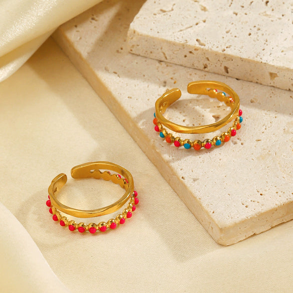 Stainless Steel Geometric Oil Drop Open Ring For Women Electroplated Hiphop Retro Style