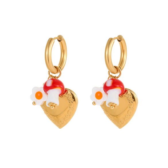 Stainless Steel Geometric Oil Drop Pendant Earrings Vacuum Plated 18K Gold