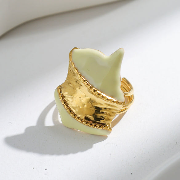 Stainless Steel Geometric Oil Drop Ring Vacuum Goldplated