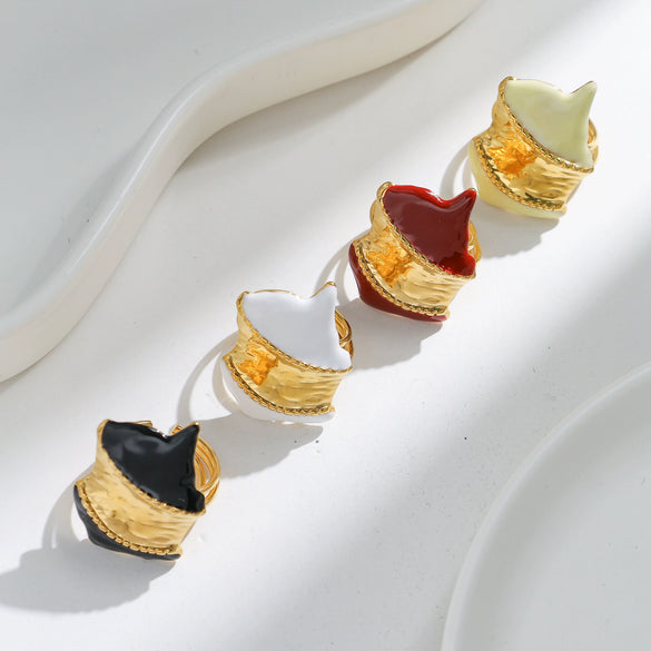 Stainless Steel Geometric Oil Drop Ring Vacuum Goldplated