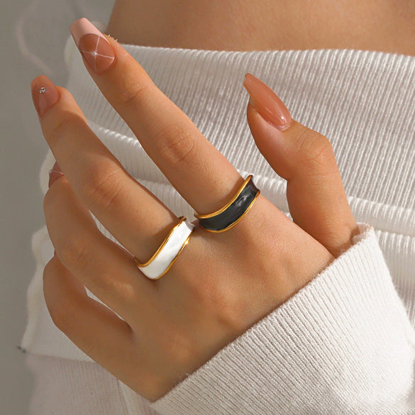 Stainless Steel Geometric Oil Dropping Electroplating Women's Ring