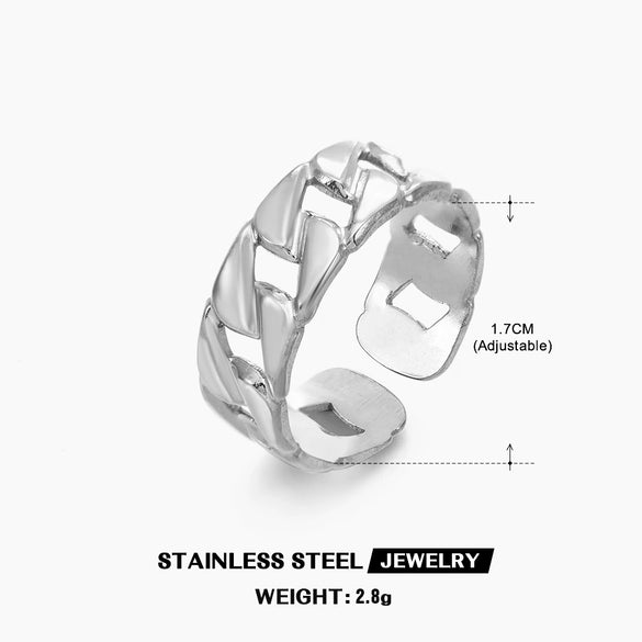 Stainless Steel Geometric Open Adjustable Women's Ring 18K Goldplated