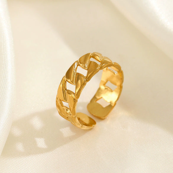 Stainless Steel Geometric Open Adjustable Women's Ring 18K Goldplated