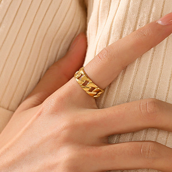 Stainless Steel Geometric Open Adjustable Women's Ring 18K Goldplated