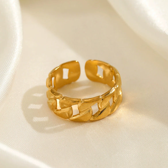 Stainless Steel Geometric Open Adjustable Women's Ring 18K Goldplated