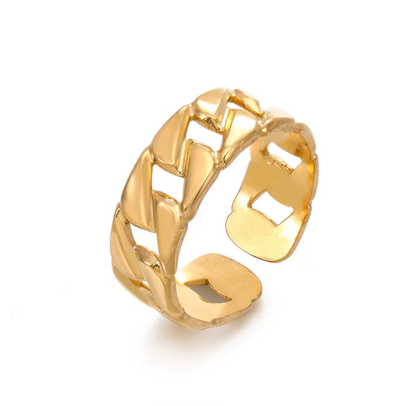 Stainless Steel Geometric Open Adjustable Women's Ring 18K Goldplated