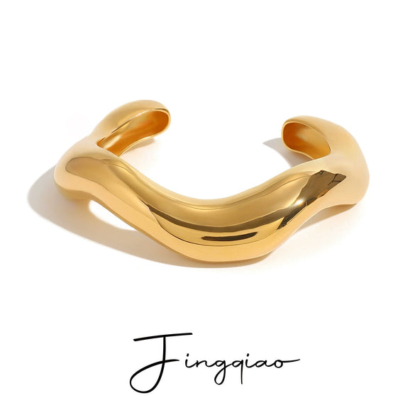 Stainless Steel Geometric Open Ring Bracelet With Electroplating