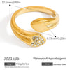 Stainless Steel Geometric Open Ring Jewelry Electroplated With Bright Stone And 18K Gold Colorpreserving Feature