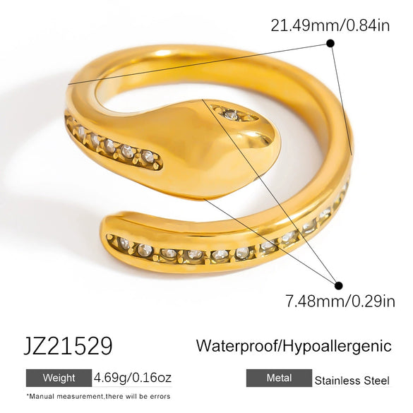 Stainless Steel Geometric Open Ring Jewelry Electroplated With Bright Stone And 18K Gold Colorpreserving Feature