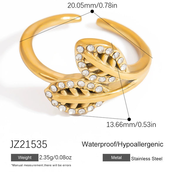 Stainless Steel Geometric Open Ring Jewelry Electroplated With Bright Stone And 18K Gold Colorpreserving Feature