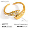 Stainless Steel Geometric Open Ring Jewelry Electroplated With Bright Stone And 18K Gold Colorpreserving Feature