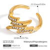 Stainless Steel Geometric Open Ring Jewelry Electroplated With Bright Stone And 18K Gold Colorpreserving Feature
