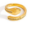 Stainless Steel Geometric Open Ring Jewelry Electroplated With Bright Stone And 18K Gold Colorpreserving Feature