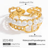Stainless Steel Geometric Open Ring Jewelry Electroplated With Bright Stone And 18K Gold Colorpreserving Feature