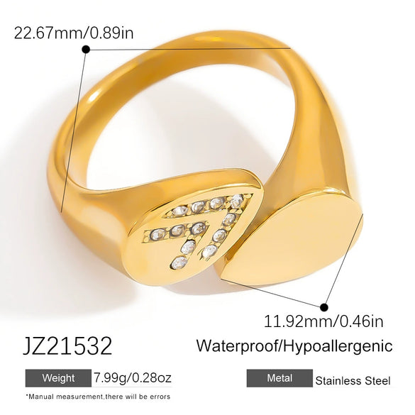 Stainless Steel Geometric Open Ring Jewelry Electroplated With Bright Stone And 18K Gold Colorpreserving Feature