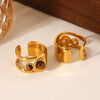 Stainless Steel Geometric Open Ring Set With Pearls And Tiger Eye Stone Minimalist Style Women's