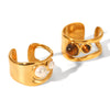 Stainless Steel Geometric Open Ring Set With Pearls And Tiger Eye Stone Minimalist Style Women's