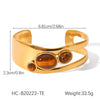 Stainless Steel Geometric Open Ring Set With Pearls And Tiger Eye Stone Minimalist Style Women's