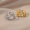 Stainless Steel Geometric Opening Adjustable Ring Inlaid With Gold For Men
