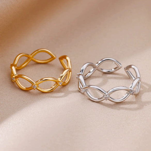 Stainless Steel Geometric Opening Adjustable Ring Inlaid With Gold For Men