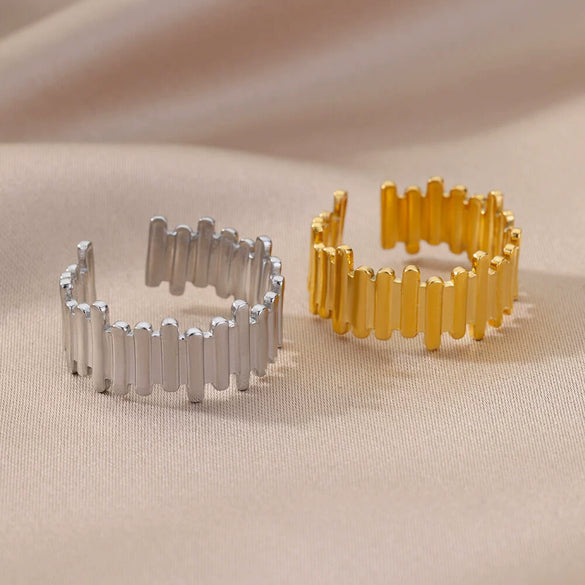 Stainless Steel Geometric Opening Adjustable Ring Inlaid With Gold For Men