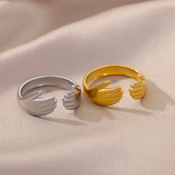 Stainless Steel Geometric Opening Adjustable Ring Inlaid With Gold For Men