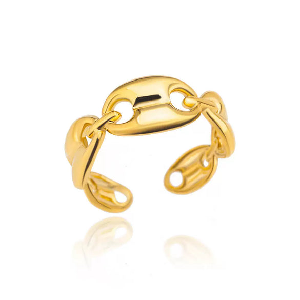 Stainless Steel Geometric Opening Adjustable Ring Inlaid With Gold For Men