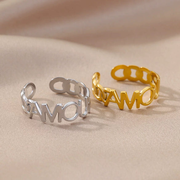 Stainless Steel Geometric Opening Adjustable Ring Inlaid With Gold For Men