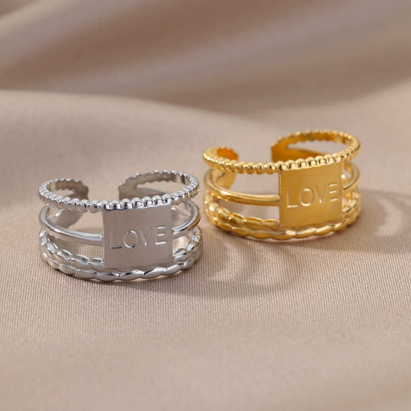 Stainless Steel Geometric Opening Adjustable Ring Inlaid With Gold For Men