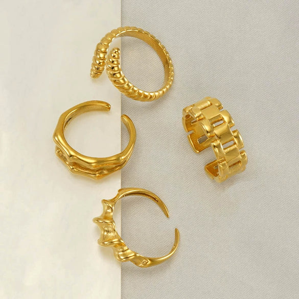 Stainless Steel Geometric Opening Adjustable Ring Unisex Electroplated