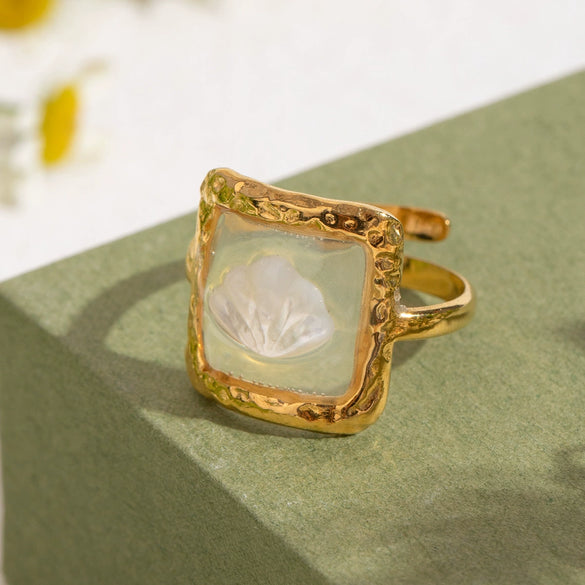Stainless Steel Geometric Opening Ring Electroplated Hand Jewelry