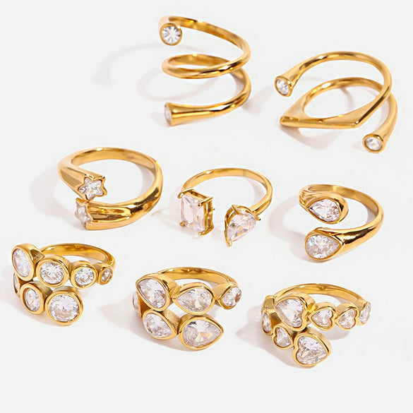 Stainless Steel Geometric Opening Ring Electroplated Hand Jewelry